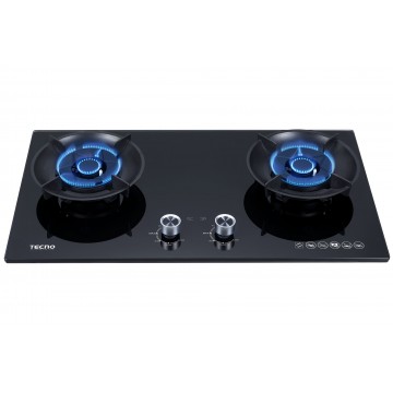 Tecno 2-Burner 76cm Tempered Glass Hob with Flip-Up Burners & Timer (T 762FLIP-T)